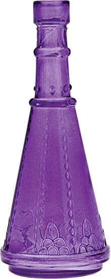 Luna Bazaar Small Vintage Glass Bottle (6.75-Inch, Cone Design, Purple) - Flower Bud Vase - For Home Decor, Party Decorations, and Wedding Centerpieces