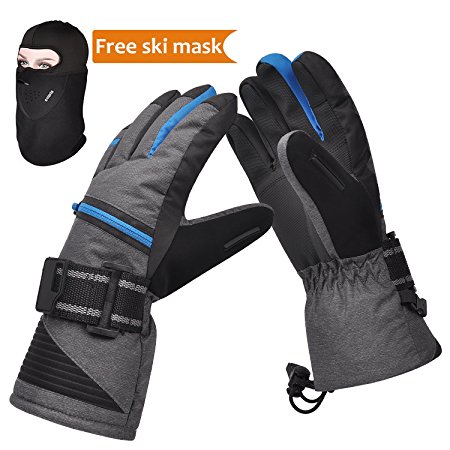 Ski Gloves, Winter Warmest 3M Insulation Waterproof Snow Gloves with Free Breathable Face Mask for Skiing, Snowboarding, Motorcycling,Cycling, Outdoor Sports, Men and Women