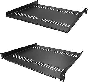 StarTech.com 2-Pack 1U Server Rack Shelf, Vented Rack Mount Cantilever Shelf, Heavy-Duty Steel, 44lb/20kg Capacity, 16" Deep