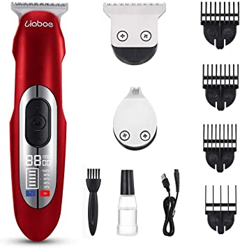 Liaboe Cordless Hair Clippers for Men,Hair Trimmer kit Heavy Duty Clippers shaver Rechargeable Hair Cutting Kit with LCD Display, 4-Reinforced Trimming Guards(Red)