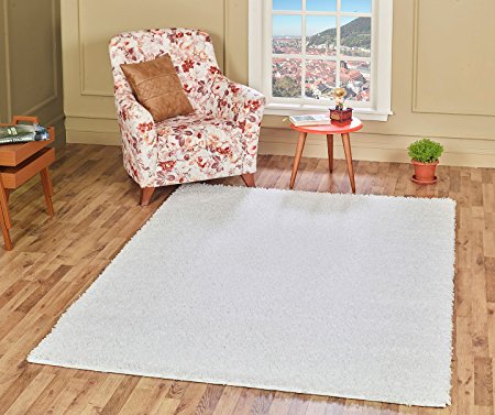 A2Z Rug Cozy Shaggy Collection 5x8-Feet Solid Area Rug - Snow White
