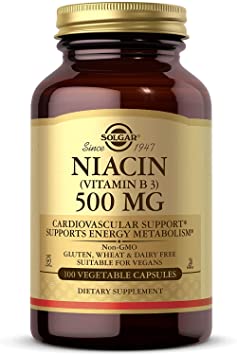 Solgar Niacin (Vitamin B3) 500 mg, 100 Vegetable Capsules - Cardiovascular Support - Energy Metabolism - Non-GMO, Vegan, Gluten Free, Dairy Free, Kosher - 100 Servings