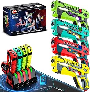 Pistolet Laser tag Rechargeable - VATOS Laser tag 4 Joueurs avec Station de Recharge, Pas Besoin de Gilet, Pistolets Jouet Infrarouge avec Affichage des données pour Enfants, Adolescents et Adultes