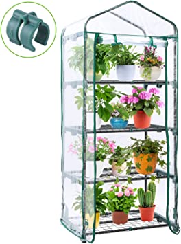 Mini Greenhouse for Indoor Outdoors, Ohuhu Small Plant Greenhouses with 4-Tier Shelf, Portable Green House with Improved Transparent PVC Cover, Warm House for Garden/Patio/Backyard, 1.5 x 2.25 x 5.3 FT