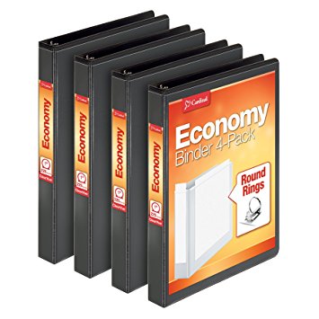 Cardinal Economy Round Ring View Binders, 1 Inch, Black, 4 per Pack (79512)