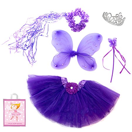 5 Piece Sparkle Fairy Princess Costume Set PLUS GIFT BAG (Purple)