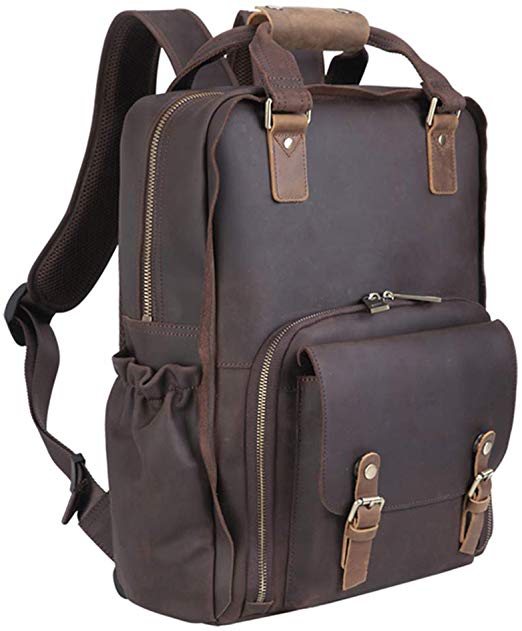 Tiding Leather Camera Backpack Large Capacity Camera Bag Backpack for 15.6" Laptop DSLR Camera and Other Lenses