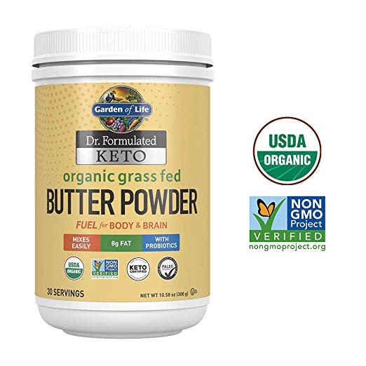 Garden of Life Dr. Formulated Keto Organic Grass Fed Butter Powder, 30 Servings, 8g Fat MCTs and CLA Plus Probiotics - Organic, Non-GMO, Gluten Free, Keto & Paleo, Best for Coffee, Shakes & Cooking