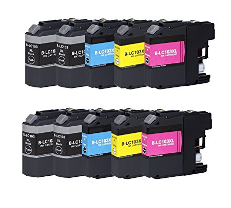LC103 [10 Pack] K-Ink Compatible Ink Cartridge Replacement for Brother LC103 LC 103XL LC101 (4 Black, 2 Cyan, 2 Magenta, 2 Yellow)