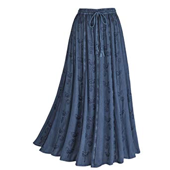 CATALOG CLASSICS Women's Over-Dyed Maxi Skirt - Elastic Waistband - 36" Long - Denim Colored Rayon - 1X