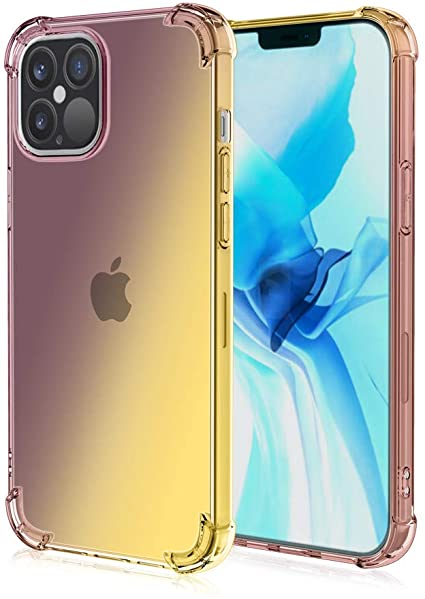 Case for iPhone 12 pro MAX 6.7 inch Gradient Color with Airbag Corners Ultra Thin Dustproof Shockproof Slim Soft TPU Protection Cover Case (Black Gold)