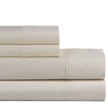 Pointehaven 1000 Thread Count Pima Cotton Fitted Sheet and Pillowcase King Bone