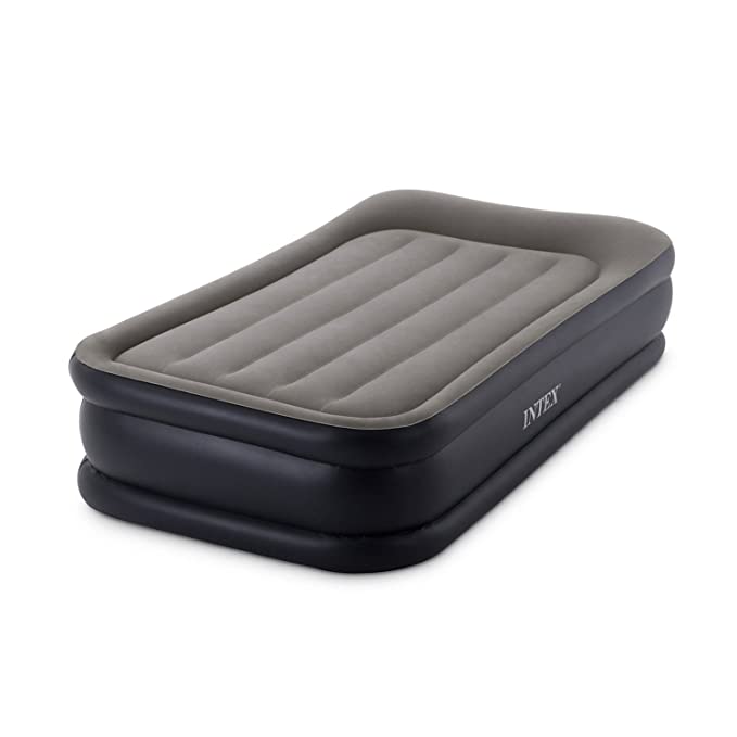 Intex Deluxe Pillow Rest Raised Airbed with Soft Flocked Top for Comfort, Built-in Pillow and Electric Pump, Twin, Bed Height 16.75"