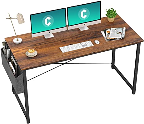 Cubiker Computer Desk 55" Home Office Writing Study Desk, Modern Simple Style Laptop Table with Storage Bag, Deep Brown