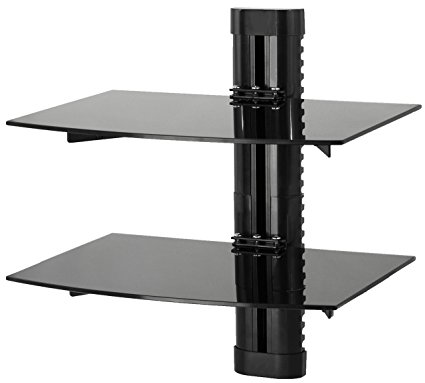 VIVO Floating Wall Mount Tempered Double Glass Shelf for DVD Player, Audio, Gaming Systems, Streaming Devices (MOUNT-SF002)