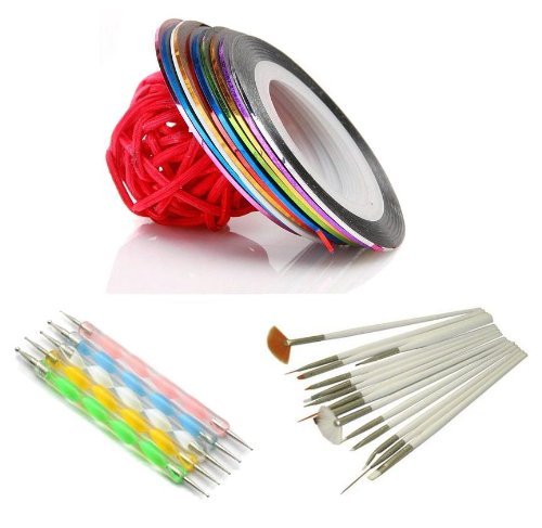5 X 2way Dotting Pen Marbleizing Tool   15pcs Nail Art Brush   Set Of 10 Nail Striping Tape Tool Kit Set
