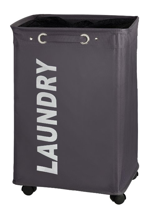 WENKO 3450112100 Laundry bin Quadro Grey - laundry basket, capacity 20.87 gal, Polyester, 15.7 x 23.6 x 13 inch, Dark grey