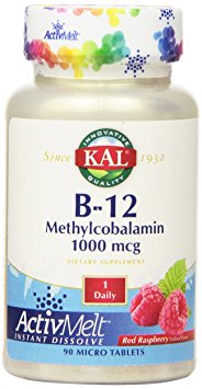 KAL B-12 Methylcobalamin Active Melt Raspberry Tablets, 1000 mcg, 90 Count