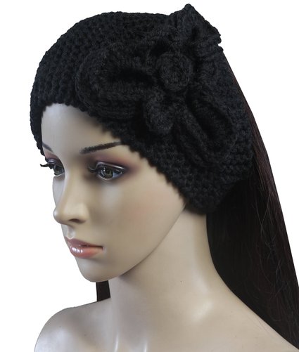Style Headwear Head Wraps Solid Color Crochet Knit Flower Elastic Headbands for Women