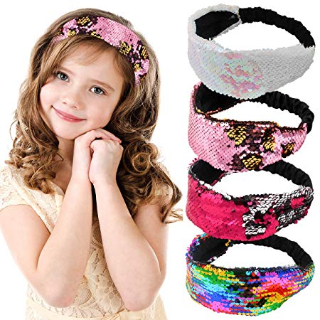 Sequin Glitter Headband, Ahier Mermaid Reversible Hairband, Elastic Sparkly Bling Hair Bands Hair Accessories for Women Girls
