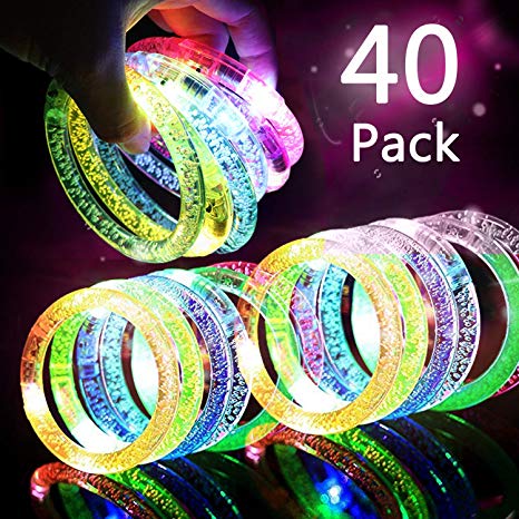 HDHF 40Pack Glow Bracelets 6 Color LED Bracelets Light Up Bracelets Glow in The Dark Party Supplies,Led Rave Toys for Wedding,Birthdays,Concert,Night Games,New Years Eve Party Favor