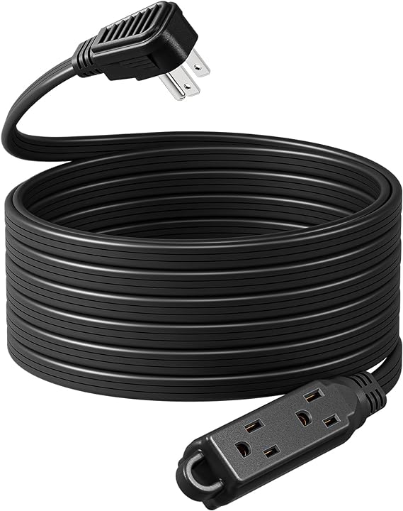 DEWENWILS Flat Plug Extension Cord, 25 FT 16/3 Awg Grounded Power Cable, 3 Outlets Power Strip for Indoor Use, SPT-3 Cord, Space Saving for Office, School, Travel, Dorm, ETL Listed, 1 Pack, Black