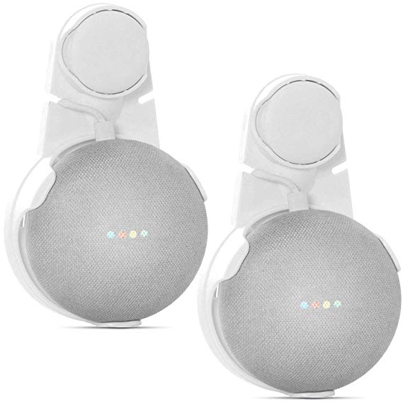 Outlet Wall Mount for Google Home Mini Voice Assistant Hanger Holder Bracket Case Stand (GMM001-2), 2 Packs, White by WALI