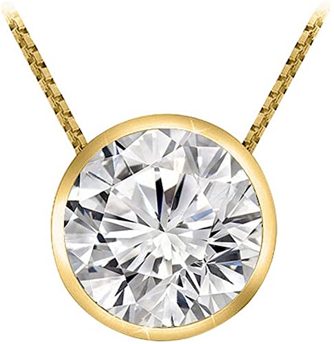 0.5 Carat Round Diamond Bezel Solitaire Pendant Necklace H-I Color I2 Clarity w/ 18" 14K Gold Chain