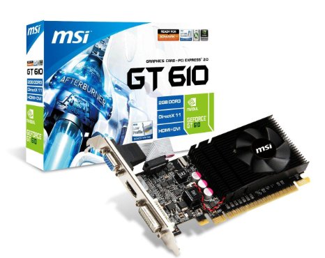 MSI NVIDIA GeForce GT 610 2GB GDDR3 VGA/DVI/HDMI Low Profile PCI-Express Video Card N610GT-MD2GD3/LP