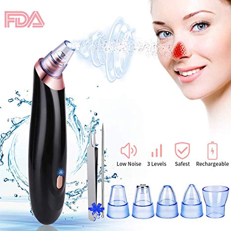 Blackhead Remover Vacuum, Aibeau Strong Suction Facial Spot Remover Rechargeable Pore Cleanser with 5 Replaceable Heads and 2 Comedone Acne Extractor
