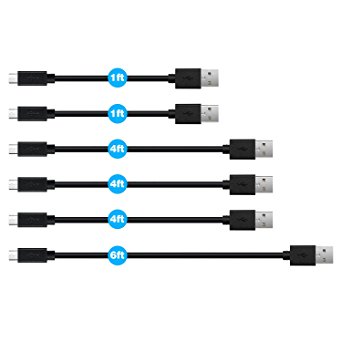 Micro USB Cable, BRG 6 Pack（1ft, 4ft, 6ft）High Speed USB 2.0 A Male to Micro B Data Sync and Charging Cables for Samsung, HTC, Motorola, Nokia, Android