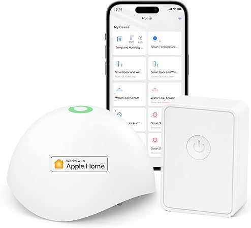 Meross Water Leak Detector, Smart Water Alarm with Hub, App Alert, Replaceable batteries, Wireless Flood Sensor, Interlinked, Apple HomeKit Supported, IP67, for Kitchen Bathroom Basement Garage