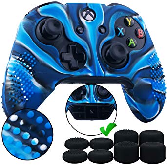 9CDeer 1 Piece of Studded Protective Silicone Cover Skin Sleeve Case   8 Thumb Grips Analog Caps for Xbox One/S/X Controller Camouflage blue compatible with Official Stereo Headset Adapter