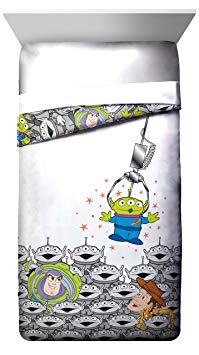 Disney Pixar Toy Story Green Man Twin Comforter - Super Soft Kids Reversible Bedding features Buzz Lightyear and Woody - Fade Resistant Polyester Microfiber Fill (Official Disney Pixar Product)