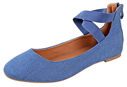 ANNA Dana-20 Women's Classic Ballerina Flats Elastic Crossing Straps