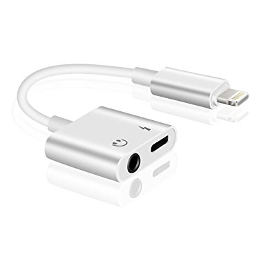 originAIM Lightning Adapter Splitter   3.5mm Headphone Jack, Lightning Cable to Audio Jack and Charger Adapter for iPhone 7/7 Plus/8/Plus/iPhoneX (White)