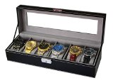 Sodynee Watch Box Large 6 Mens Black Pu Leather Display Glass Top Jewelry Case Organizer