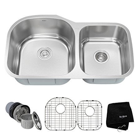 Kraus KBU27 35 inch Undermount 60/40 Double Bowl 16 gauge Stainless Steel Kitchen Sink