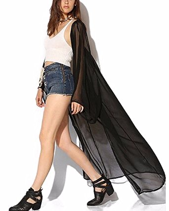 ZANZEA Women's Backless Kimono Long Sleeve Bikini Beach Maxi Cover Up Cardigan