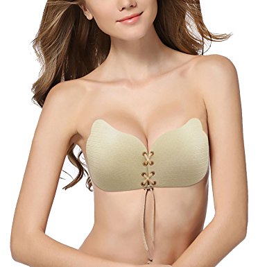 Self Adhesive Invisible Bra Push up Backless Sticky Strapless Bras for Women Silicone Reusable Breathable Bras with Adjustable Drawstring for Womens Wedding Party