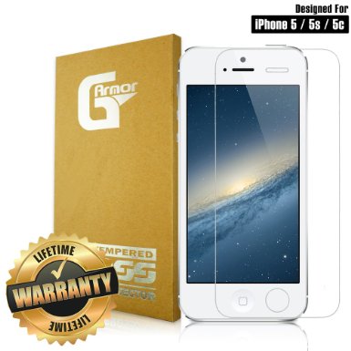 iPhone 5 / 5s / 5c Screen Protector by G-Armor - Ultra Clear Scratch Resistant Tempered Glass Protective Cover Screen Saver with Lifetime Warranty