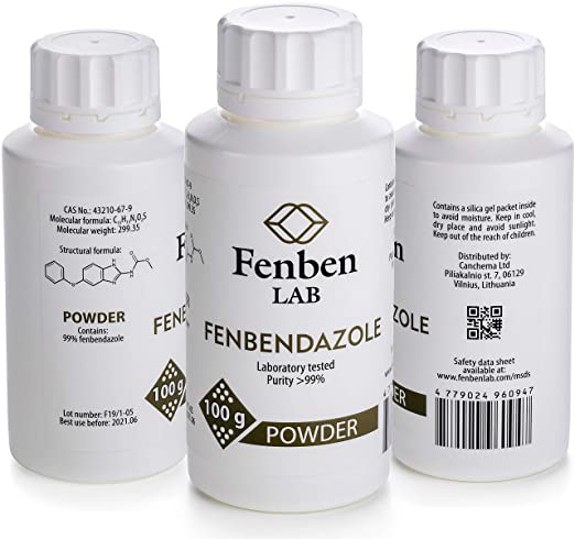 Fenbendazol 100g Powder, Purity &gt;99%, by Fenben Lab, Certified Third-Party Laboratory Tested, Analysis Report Included, 3.5oz