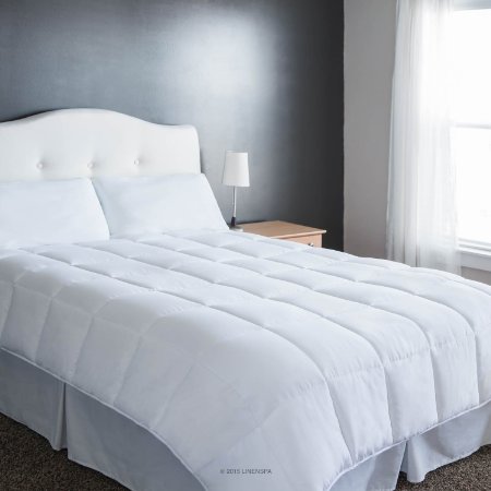 LINENSPA All-Season White Goose Down Alternative Quilted Comforter with Corner Duvet Tabs - Oversized Queen