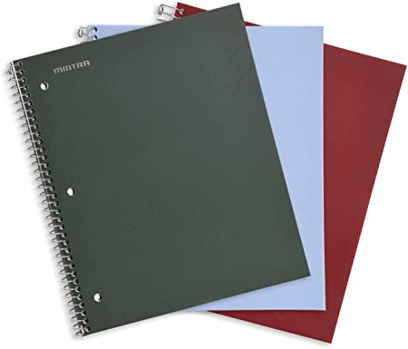 Mintra Office Durable Spiral Notebooks, 1 Subject, (Arctic Ice, Chili Oil, Green Olive, Wide Ruled 3pk)