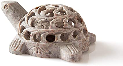 abhandicrafts Deals of The Day Hand Carved Lucky Mother Turtle with Baby Turtle Inside Soapstone Figurines Jaali Work Turtle, A Symbol of Good Luck