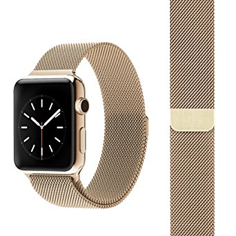 FARSIC 38mm Apple Watch Band - Magnet Lock, No Buckle Needed, Soft, Smooth - Stainless Steel Link Bracelet Strap Replacement Wrist Band - Gold "