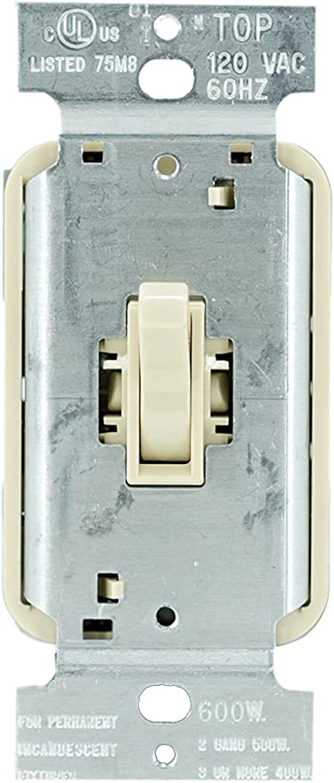 Legrand-Pass & Seymour T600IV Toggle Dimmer 600-watt Single Pole Easy Install, Ivory