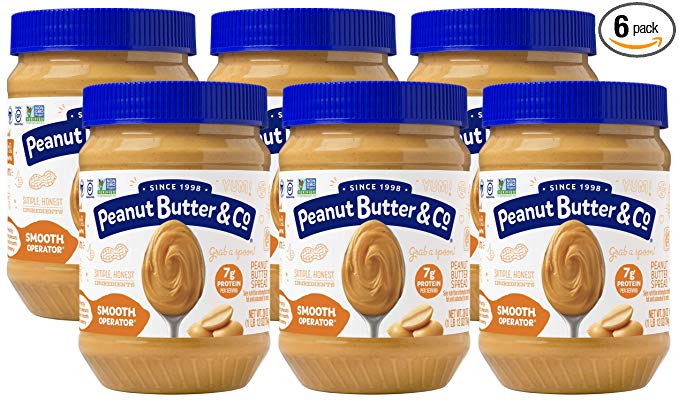 Peanut Butter & Co. Smooth Operator Peanut Butter, Non-GMO, Gluten Free, Vegan, 28 Ounce (Pack of 6)