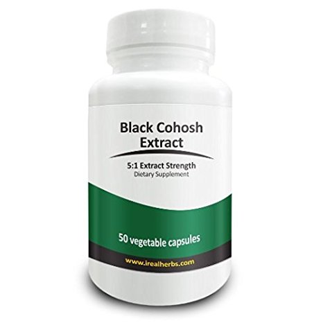 Real Herbs Black Cohosh Extract 5:1 600mg - Reduces Hot Flashes, Anxiety & Mood Swings, Improves Sleep Quality - 50 Vegetarian Capsules