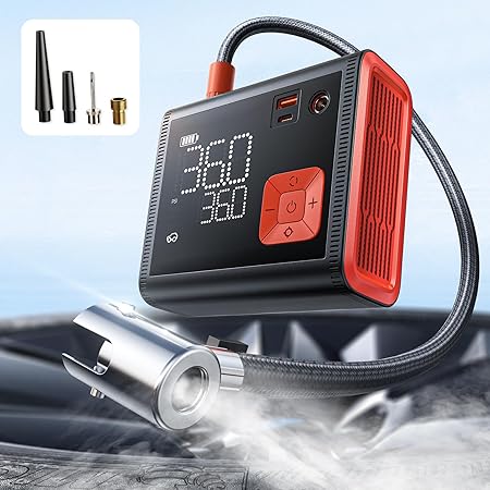 Tire Inflator Portable Air Compressor, Double-Cylinder 150PSI 70LPM Portable Electric Air Pump with 12000mAh Battery, 4X Faster Inflation with Digital Pressure Gauge for Truck/SUV/Car/Bike/Motorcycle